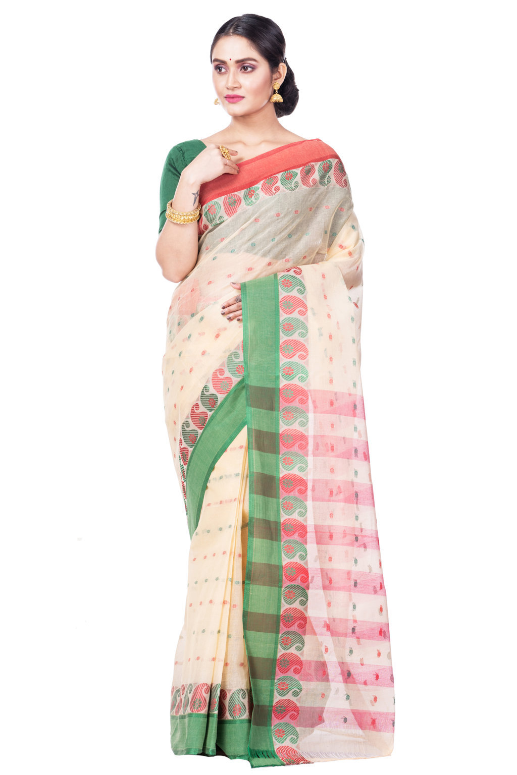 Off-White Pure Cotton Amkolka_Par Tant Saree (479)